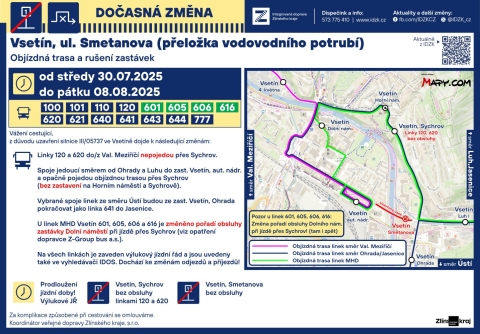 DOČASNÉ ZMĚNY MHD VSETÍN 30.7.